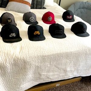 8 flat brimmed hats! 5 Brixton, 2 Nike, 1 Nixon